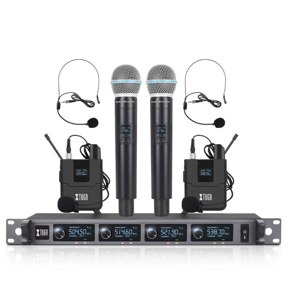 XTUGA A140-HB Wireless Microphone System 4 Channel Handheld Lavalier Headset Microphone(UK Plug)