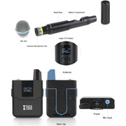XTUGA A140-HB Wireless Microphone System 4 Channel Handheld Lavalier Headset Microphone(AU Plug)