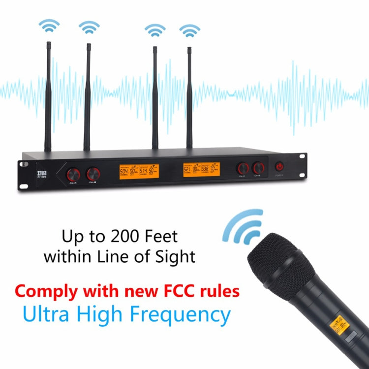 XTUGA A400-HB Professional 4-Channel UHF Wireless Microphone System with 2 Handheld & 2 Headset Microphone(UK Plug)