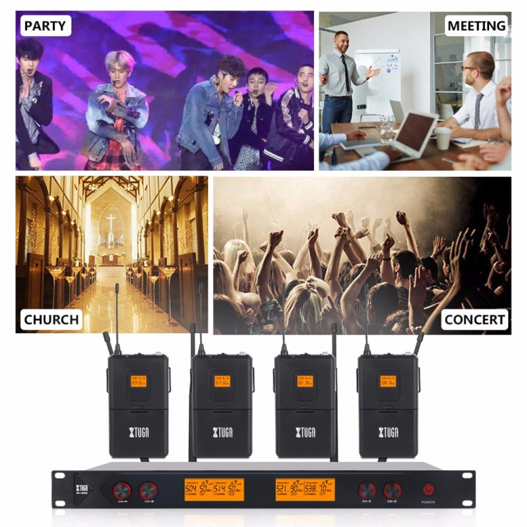 XTUGA A400-HB Professional 4-Channel UHF Wireless Microphone System with 2 Handheld & 2 Headset Microphone(US Plug)