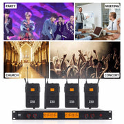 XTUGA A400-HB Professional 4-Channel UHF Wireless Microphone System with 2 Handheld & 2 Headset Microphone(EU Plug)