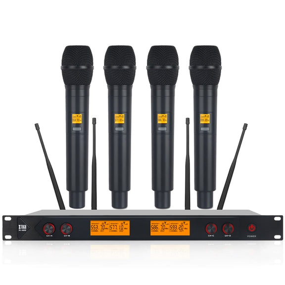 XTUGA A400-H Professional 4-Channel UHF Wireless Microphone System with 4 Handheld Microphone(EU Plug)