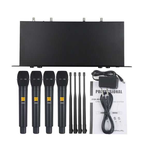 XTUGA A400-H Professional 4-Channel UHF Wireless Microphone System with 4 Handheld Microphone(UK Plug)