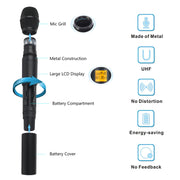 XTUGA A400-H Professional 4-Channel UHF Wireless Microphone System with 4 Handheld Microphone(US Plug)
