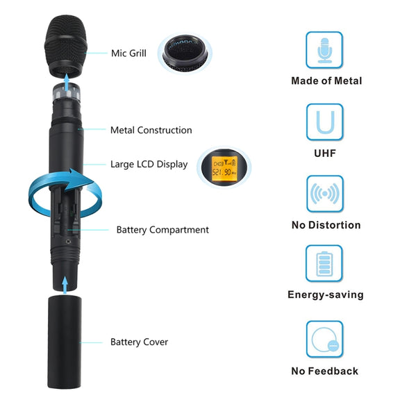 XTUGA A400-H Professional 4-Channel UHF Wireless Microphone System with 4 Handheld Microphone(US Plug)