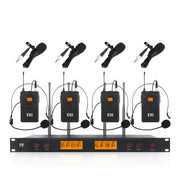 XTUGA A400-B Professional 4-Channel UHF Wireless Microphone System with 4 BodyPack Lavalier Headset Microphone(UK Plug)