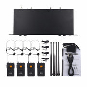 XTUGA A400-B Professional 4-Channel UHF Wireless Microphone System with 4 BodyPack Lavalier Headset Microphone(UK Plug)