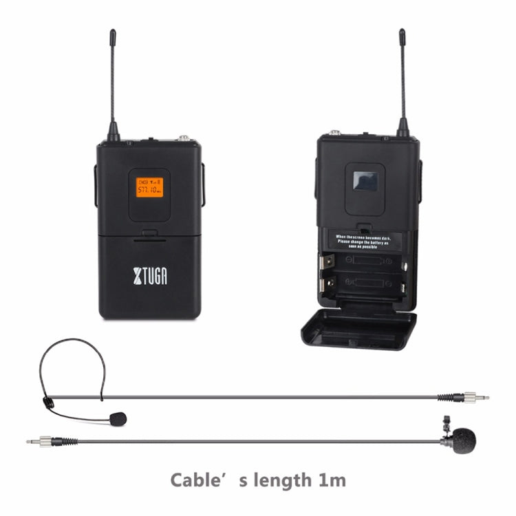 XTUGA A400-B Professional 4-Channel UHF Wireless Microphone System with 4 BodyPack Lavalier Headset Microphone(AU Plug)