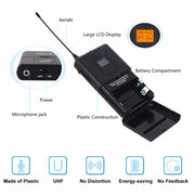 XTUGA A400-B Professional 4-Channel UHF Wireless Microphone System with 4 BodyPack Lavalier Headset Microphone(EU Plug)