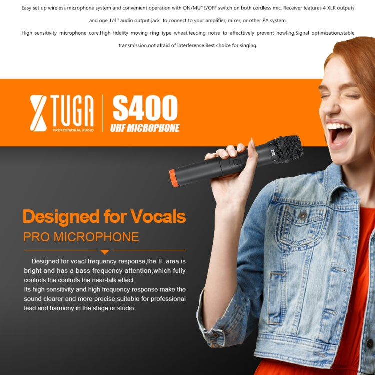 XTUGA S400 Professional 4-Channel UHF Wireless Microphone System with 4 Handheld Microphone(EU Plug)