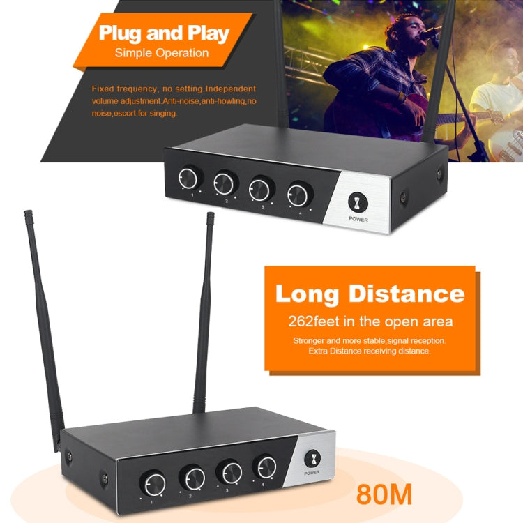 XTUGA S400 Professional 4-Channel UHF Wireless Microphone System with 4 Handheld Microphone(US Plug)