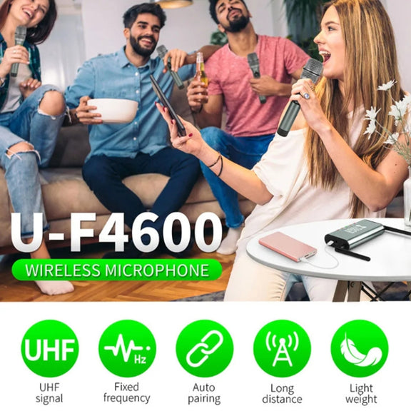 XTUGA U-F4600 Professional 4-Channel UHF Wireless Microphone System with 4 Handheld Microphone(AU Plug)