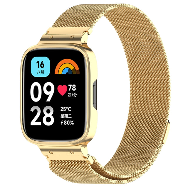 For Redmi Watch 3 Lite / Watch 3 Active 2 in 1 Milan Metal Watch Band with Watch Frame(Gold)
