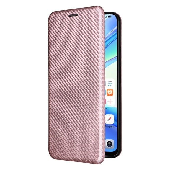 For Honor X7b Carbon Fiber Texture Flip Leather Phone Case(Pink)