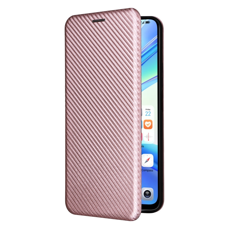 For Honor X7b Carbon Fiber Texture Flip Leather Phone Case(Pink)