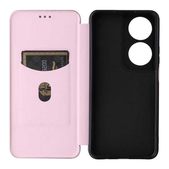 For Honor X7b Carbon Fiber Texture Flip Leather Phone Case(Pink)