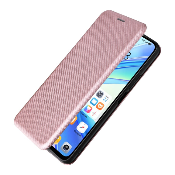 For Honor X7b Carbon Fiber Texture Flip Leather Phone Case(Pink)