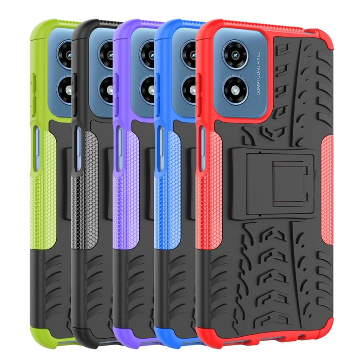 For Motorola Moto G Play 4G 2024 Tire Texture TPU + PC Phone Case with Holder(Blue)