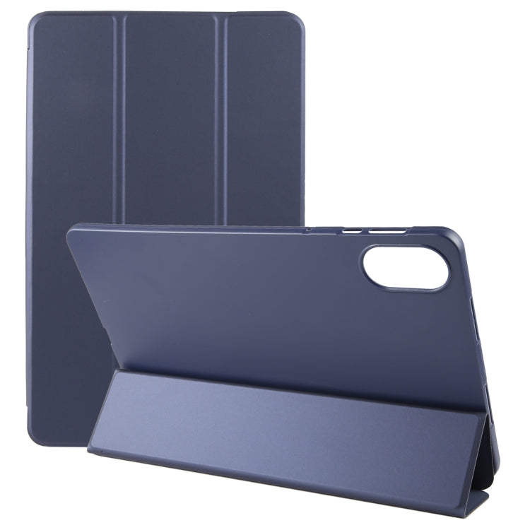 For Honor Pad X9 / X8 Pro Solid Color 3-folding Leather Tablet Case(Dark Blue)