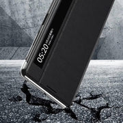 For Honor Magic V2 Smart View Window Plain Leather Phone Case(Black)