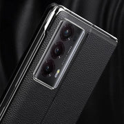 For Honor Magic V2 Smart View Window Plain Leather Phone Case(Black)