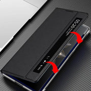 For Honor Magic V2 Smart View Window Plain Leather Phone Case(Black)