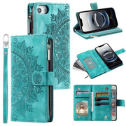 For iPhone 16e Multi-Card Totem Zipper Leather Phone Case(Green)