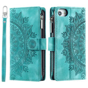 For iPhone 16e Multi-Card Totem Zipper Leather Phone Case(Green)