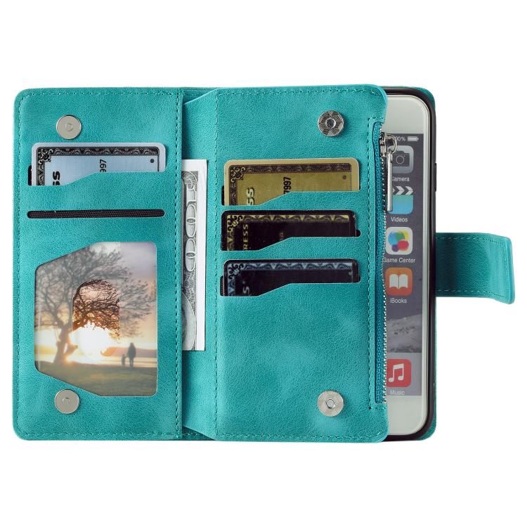 For iPhone 16e Multi-Card Totem Zipper Leather Phone Case(Green)