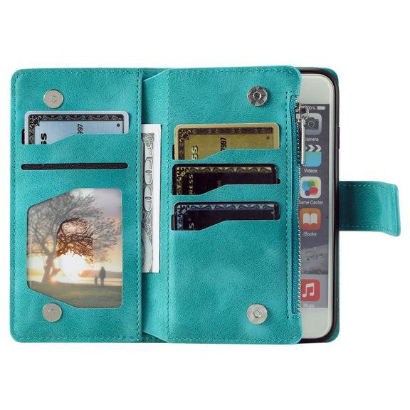 For iPhone 16e Multi-Card Totem Zipper Leather Phone Case(Green)