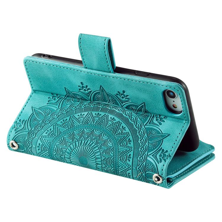 For iPhone 16e Multi-Card Totem Zipper Leather Phone Case(Green)