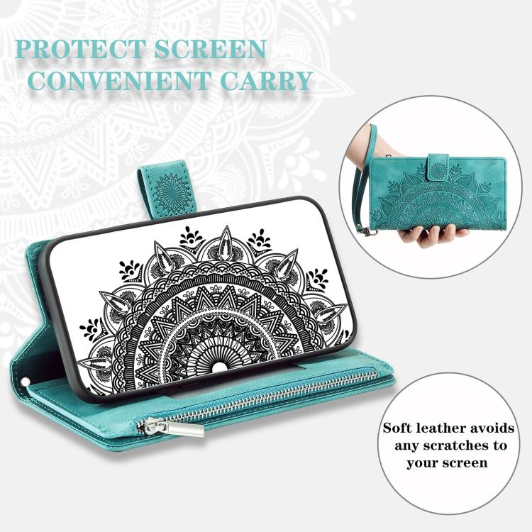 For iPhone 16e Multi-Card Totem Zipper Leather Phone Case(Green)