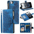 For iPhone 16e Multi-Card Totem Zipper Leather Phone Case(Blue) - iPhone 16e Cases by PMC TechLife | Online Shopping South Africa | PMC TechLife | Buy Now Pay Later Mobicred