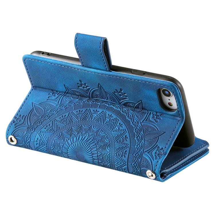 For iPhone 16e Multi-Card Totem Zipper Leather Phone Case(Blue)