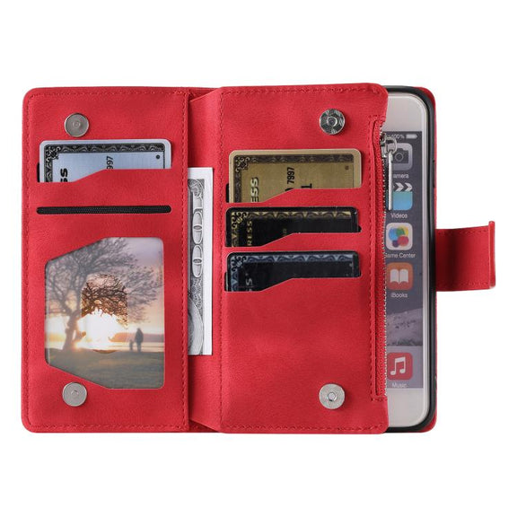 For iPhone 16e Multi-Card Totem Zipper Leather Phone Case(Red)