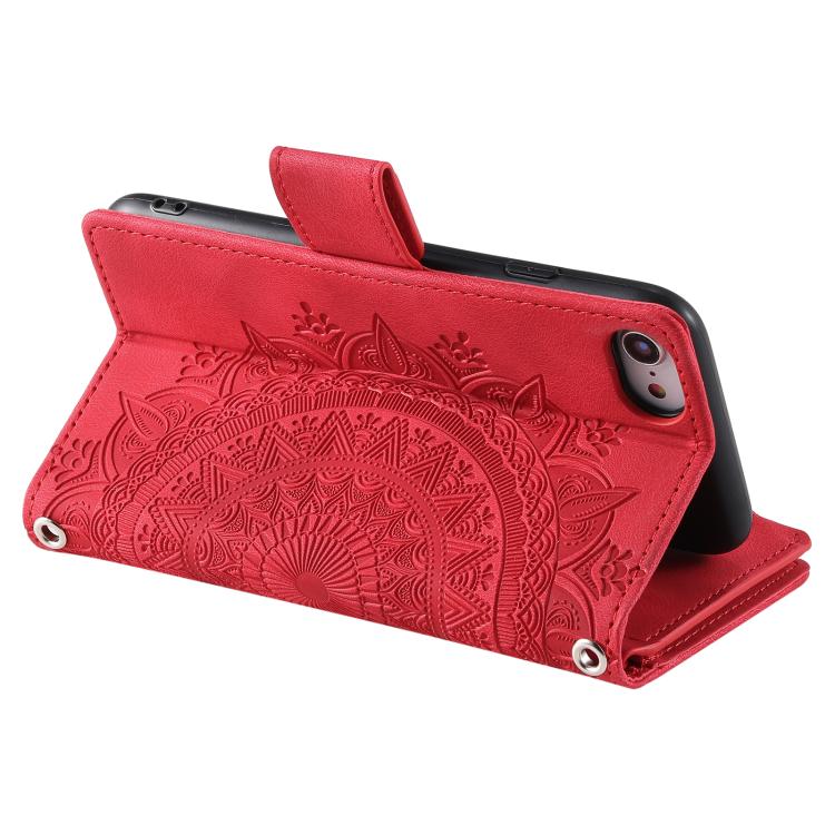 For iPhone 16e Multi-Card Totem Zipper Leather Phone Case(Red)