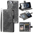For iPhone 16e Multi-Card Totem Zipper Leather Phone Case(Grey) - free shipping - PMC TechLife - Order now!