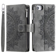 For iPhone 16e Multi-Card Totem Zipper Leather Phone Case(Grey)
