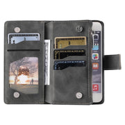 For iPhone 16e Multi-Card Totem Zipper Leather Phone Case(Grey)