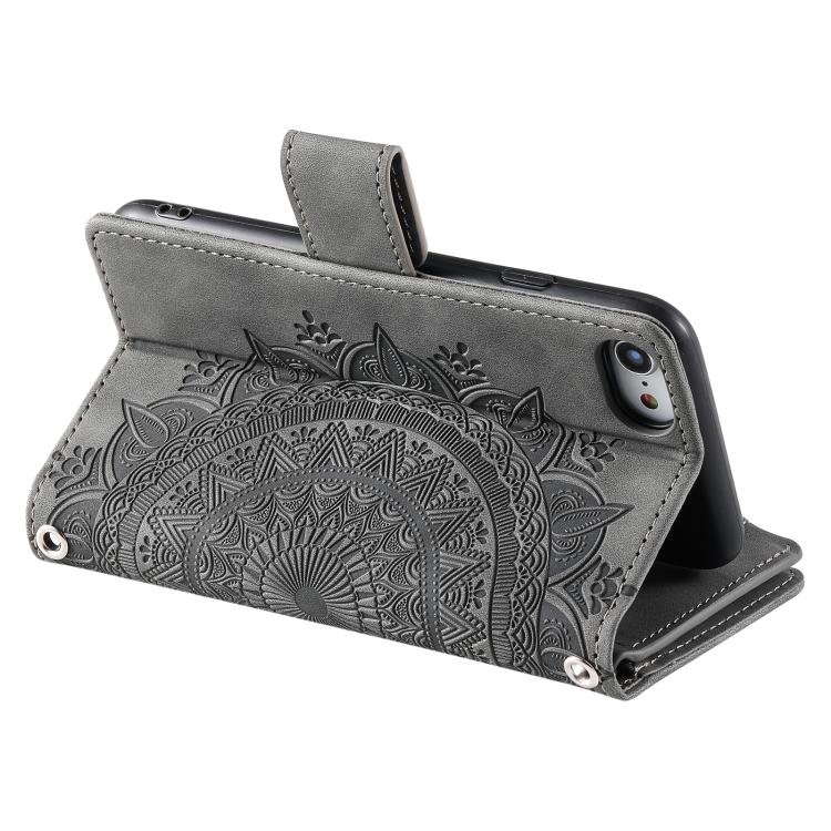 For iPhone 16e Multi-Card Totem Zipper Leather Phone Case(Grey)