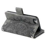For iPhone 16e Multi-Card Totem Zipper Leather Phone Case(Grey)