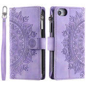 For iPhone 16e Multi-Card Totem Zipper Leather Phone Case(Purple)