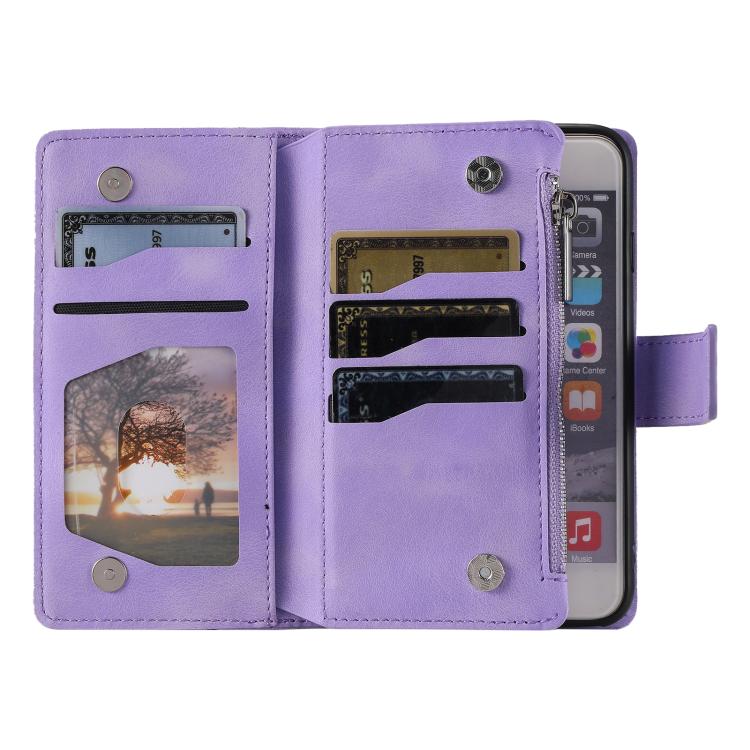 For iPhone 16e Multi-Card Totem Zipper Leather Phone Case(Purple)