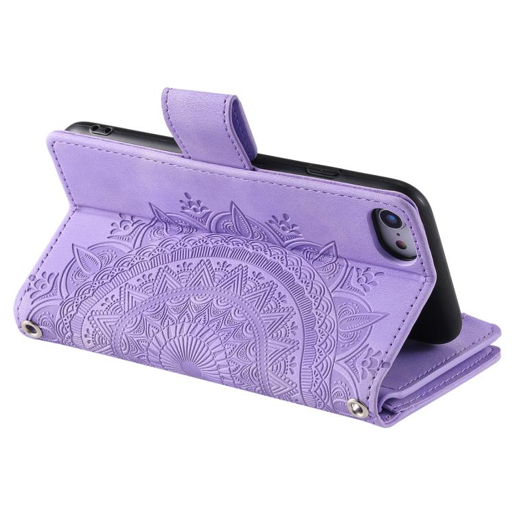For iPhone 16e Multi-Card Totem Zipper Leather Phone Case(Purple)
