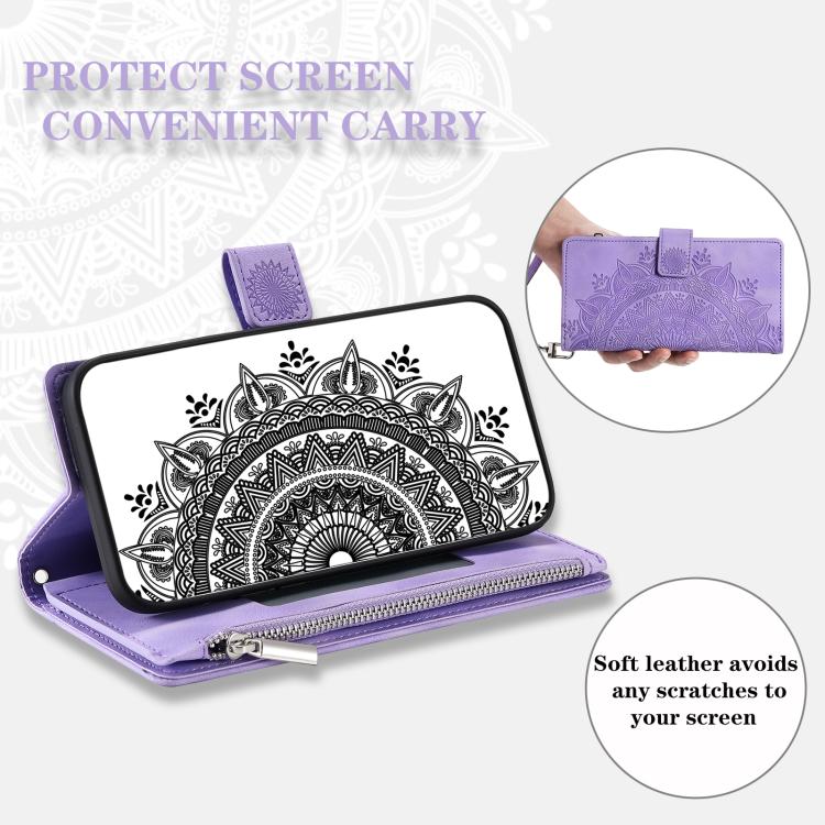 For iPhone 16e Multi-Card Totem Zipper Leather Phone Case(Purple)