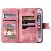 For iPhone 16e Multi-Card Totem Zipper Leather Phone Case(Pink)