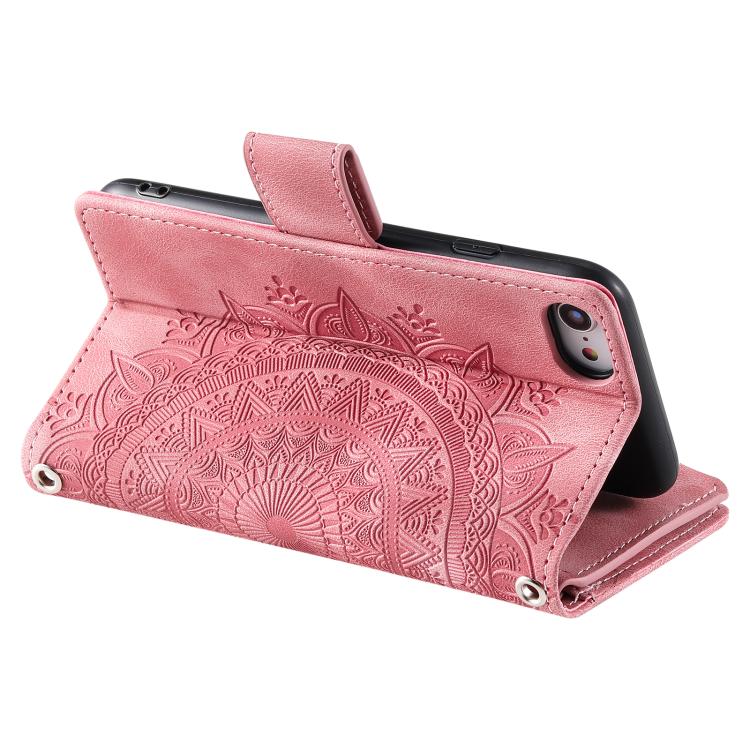For iPhone 16e Multi-Card Totem Zipper Leather Phone Case(Pink)