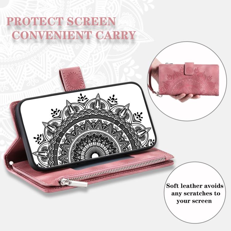For iPhone 16e Multi-Card Totem Zipper Leather Phone Case(Pink)