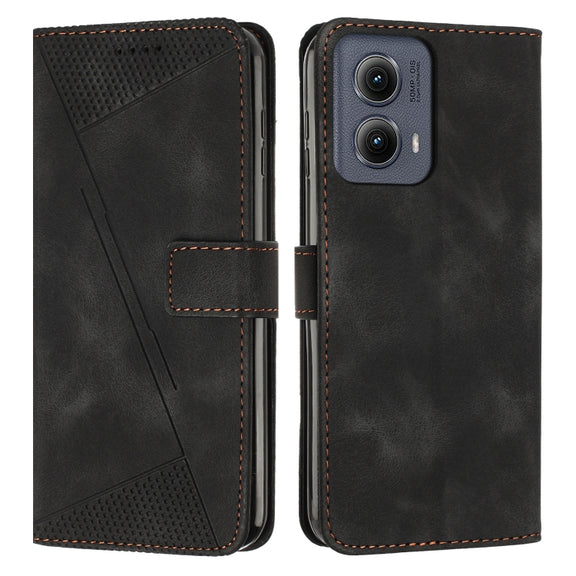 For Motorola Edge 2024 Dream Triangle Leather Phone Case with Lanyard(Black)