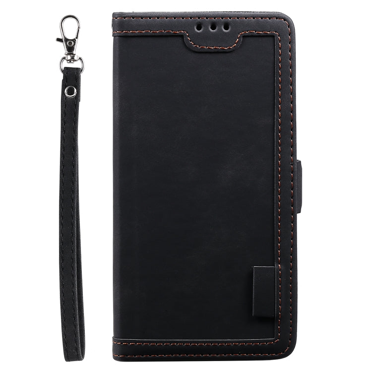 For iPhone 16 Plus Retro Splicing Horizontal Flip Leather Phone Case(Black)
